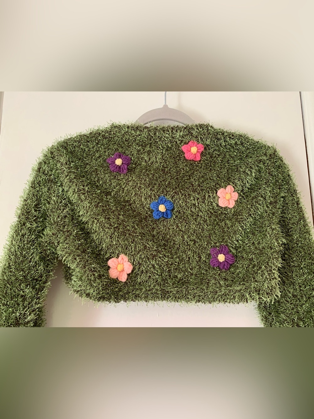 dELiA*s Dollskill Shaggy Fuzzy Moss Green Crop Shrug Bolero Floral Cardigan S - Picture 4 of 13